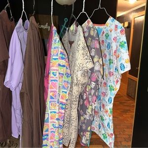 Scrub sets all have matching pants. 2 come with jackets